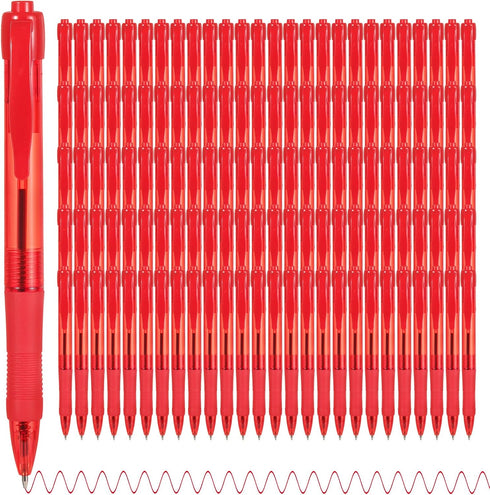 Pens Bulk, 100 Pack No Bleed Red Ink Click Pens, Soft Grip, Wholesale Retractable Ballpoint Pens for Office School
