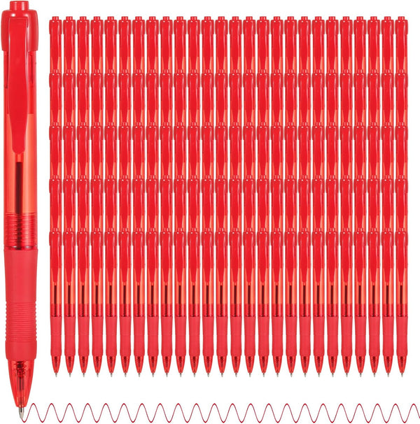 Pens Bulk, 100 Pack No Bleed Red Ink Click Pens, Soft Grip, Wholesale Retractable Ballpoint Pens for Office School
