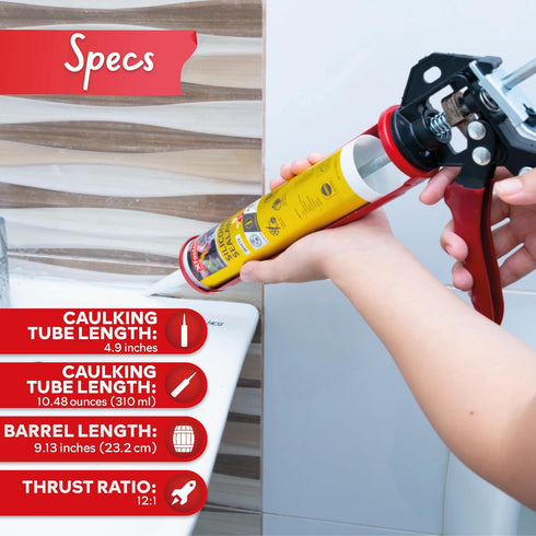 XFasten No Drip Caulk Gun for 10 oz Tube 12:1 Thrust Ratio Drip Free Caulking Gun, Ergonomic Grip Hand Caulk Gun No Drip Silicone Gun, Compact Caulking Gun No Drip, Sealant Gun Caulk Dispenser