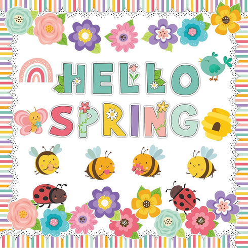 Hello Spring Bulletin Board Flower Cutouts, Floral Decoration for Kindergarten School Spring Party Supplies