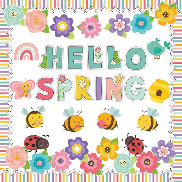 Hello Spring Bulletin Board Flower Cutouts, Floral Decoration for Kindergarten School Spring Party Supplies