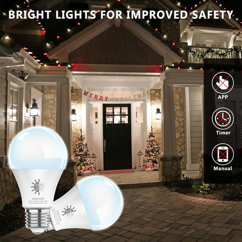 4 Pack Dusk to Dawn Light Bulbs, 9W A19 E26, 5000K Daylight, 720LM, Automatic On/Off LED Outdoor Lighting for Porch