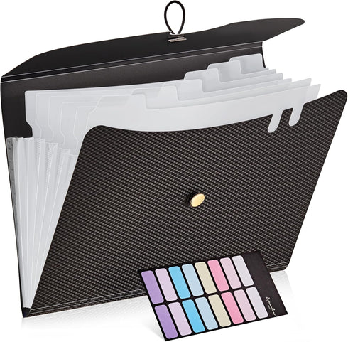 JARLINK 7 Pockets Expanding File Folder, A4 Size Accordion Document Organizer, Portable Cute Paper Organizer, Black