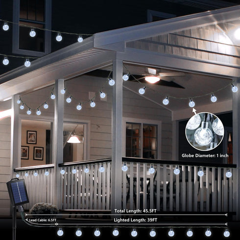 39FT 60 8 Joomer Solar Powered String Lights Waterproof, LED Outdoor Solar String Lights Crystal Ball Light Modes Globe