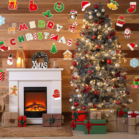 TaoBary 39 Pcs Christmas Bulletin Board Decorations Set - Merry Christmas Stockings, Balls, Gift Boxes for Classroom