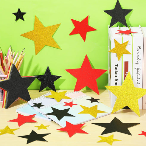 Ctosree 256 Pieces Glitter Star Cutouts, Paper Stars Decorations for Bulletin Board Classroom Movie Night Party Decor