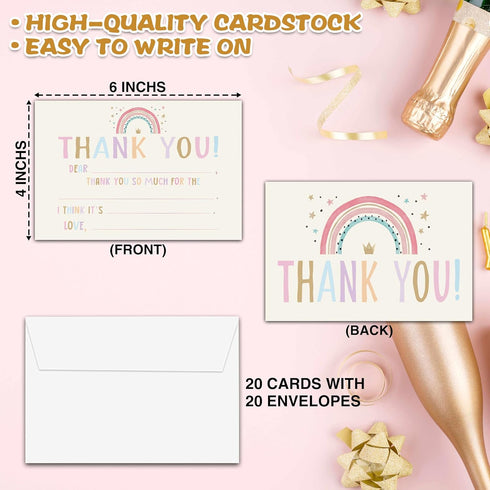 Chuxvon (20 20 -10 Kids Thank You Cards Fill in the Blank, Boho Rainbow Thank You Cards, Rainbow Greeting Cards, Thank