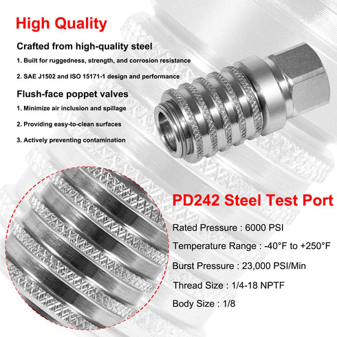 PD242 Series PD Steel Test Port Quick Coupler with Female Pipe Thread, 1/8" Body Size