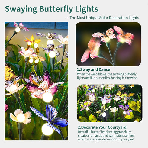 FENSAN Lights,4packs-32LED IP65 Solar Garden Outdoor Solar Powered Decor for Yard, Patio, Pathway, Waterproof Butterfly