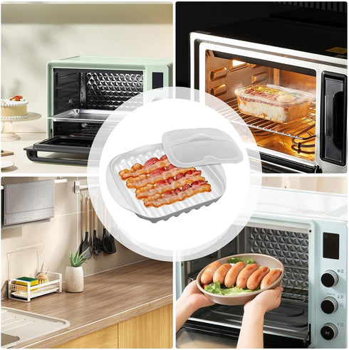 Generic Set Bacon Cooker Tray, Microwave Cookware Dish, Non Sticky Food Grade Build, Heat Resistant Safe Design