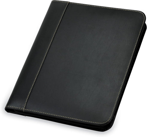 Samsill Contrast Stitch Leather Zippered Portfolio Folder/Business Portfolio for Men and Women, Resume/Document