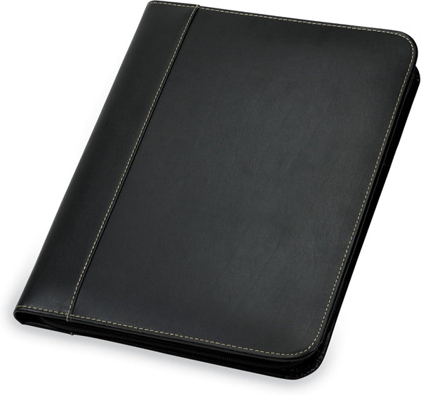 Samsill Contrast Stitch Leather Zippered Portfolio Folder/Business Portfolio for Men and Women, Resume/Document