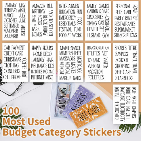 OOUUREC Cash Envelope Sticker Labels - 100 Black Vinyl Decals for Finance Planner, Budget Binder, Wallet by OOUUREC