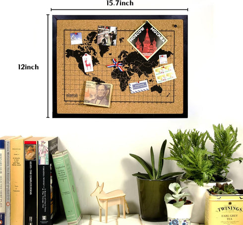 Black Cork Board Bulletin Board - 15.7"X 12", Oak Wood Finish Frame, Wall Mounted for Office, Home, School