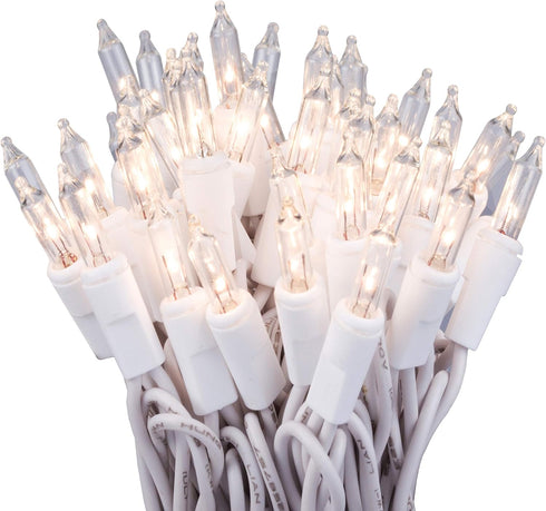 612 Vermont 100 Clear Christmas Lights on White Wire, UL Approved for