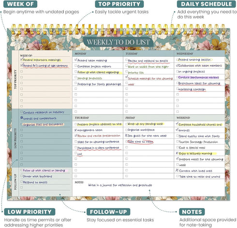 52 Sheets8.5"11"- Weekly To Do List Notepad with Undated Undated Weekly Planner Notepad for Office Desk Accessories