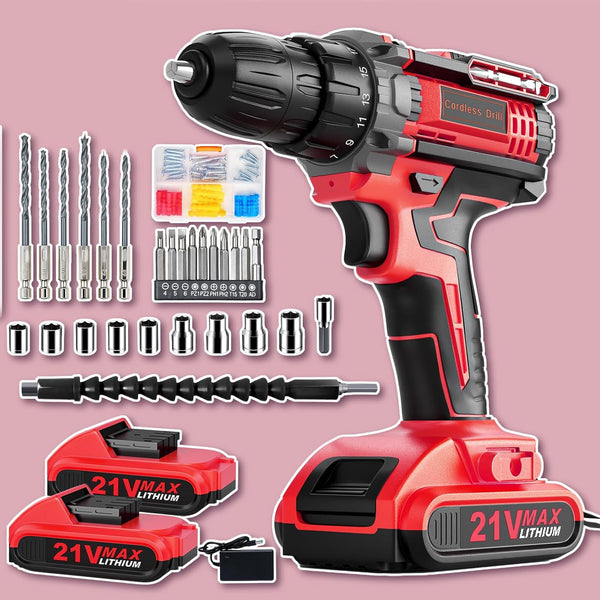 KELNOW Cordless Drill, 21V Power Drill with Dual 2.0Ah Power Pack and Charger,
