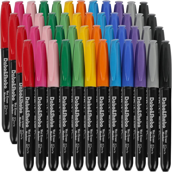 Dabo&Shobo Wet Erase Markers, 48-Count Smudge-Free Fine Tip Markers, 12 Colors, Erases with Water