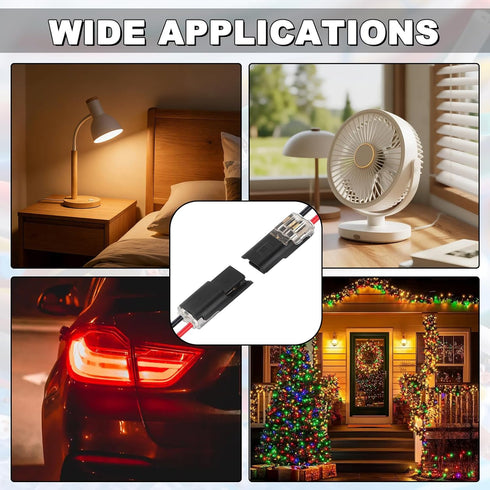 eatingre 20Pcs 2 Double Wire Plug in Connector, LED Light Strip Low Voltage Connectors Pin with Locking Buckle - Quick