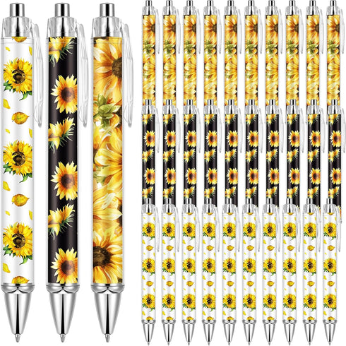 Qilery 30 Pcs Sunflower Ballpoint Pens Retractable Yellow Flower Pens Medium Point 1.0 mm for School Office Journaling
