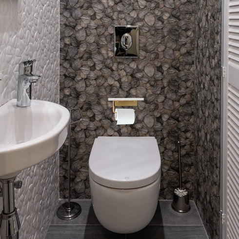 Bathroom Wall Mounted Marble Tissue Roll Holder with Shelf Modern Design for Keys Phone Items Stylish Toilet Paper