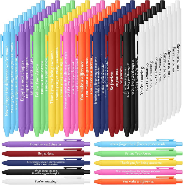 Teling 100 Pieces Motivational Pens Bulk, Inspirational Quotes Ballpoint Pens for Back to School Gifts, Black Ink Party