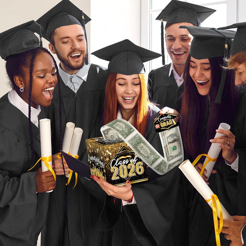 Sereliy 2026 Set Graduation Money Box for Cash Gift Pull, Black Gold Money Pull Box Gift Grad Suprise, Funny Graduation