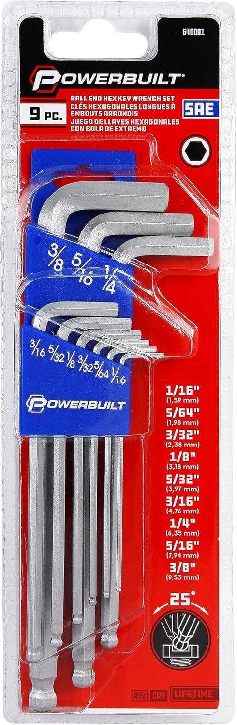 Powerbuilt Alltrade 640081 9 Piece SAE Long Arm Ballend Hex Key Set
