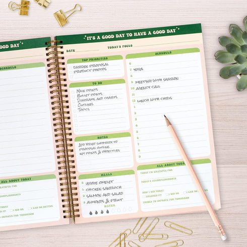 To Do List Planner Notebook - Cute Pink Green Retro A4 8.5x11 Large Hardcover Spiral Schedule Notebook