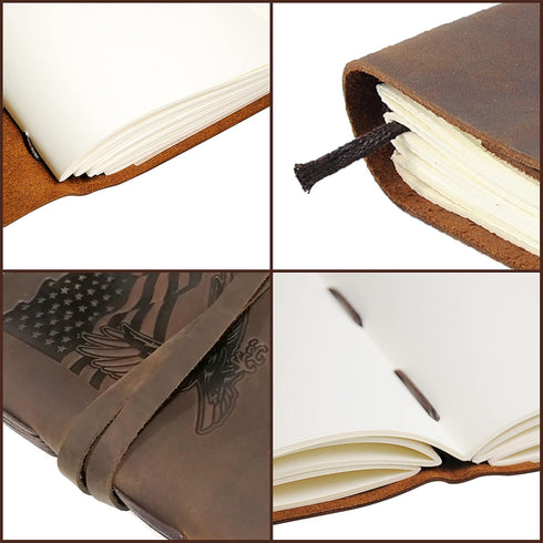 Leather Bound Journal for Men and Women, Handmade Gift Set with USA Flag Embossed Journal & Pen