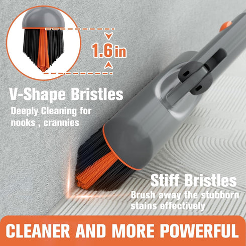 180Rotation 53in Eazer Grout Brush with Long Handle, Tile Grout Cleaning Brush, V-Shape Shower Scrubber Cleaner, Stiff