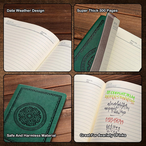 Leather Vintage Journal Notebook, 300 Pages Softcover for Travel, Business, Work, Office, School, 5.7'' x 8.3'', Green