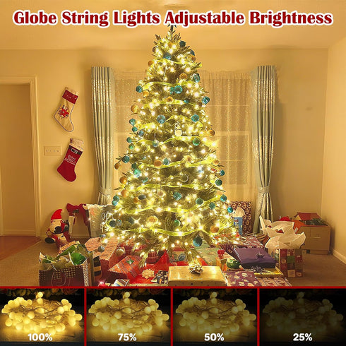 33FT 100LED 8 Christmas Lights Indoor, Globe String Lights for Bedroom Modes with Remote, Outdoor Hanging Fairy Lights