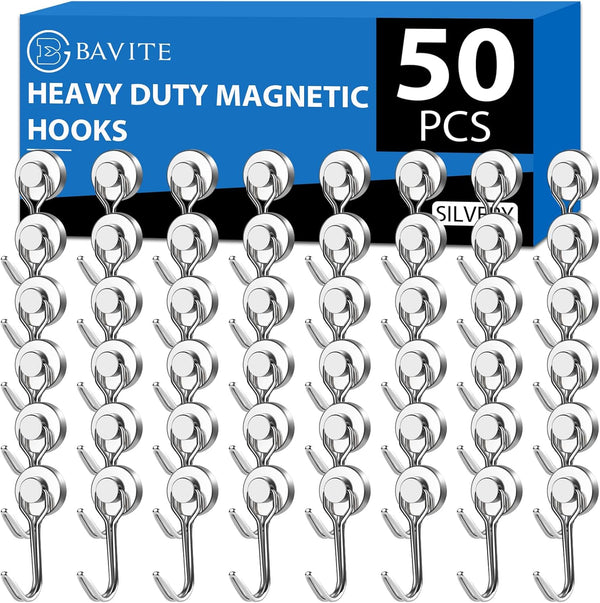E BAVITE 30LBS Swivel Swing Silver Magnetic Hooks, Pack of 50, Powerful Neodymium Rare Earth Hooks for Kitchen