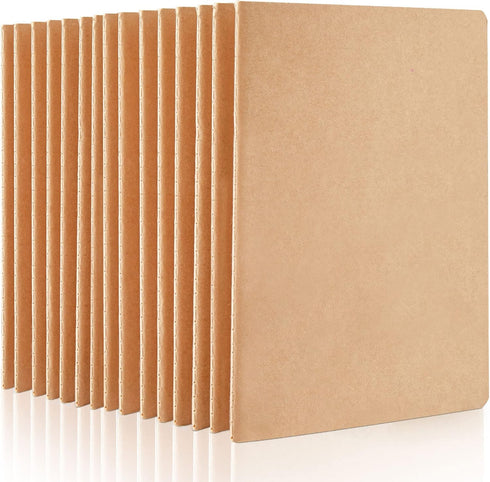 feela 15 Pack Blank Kraft Notebooks, A5 Unlined Sketchbook for Writing, Drawing, 60 Pages