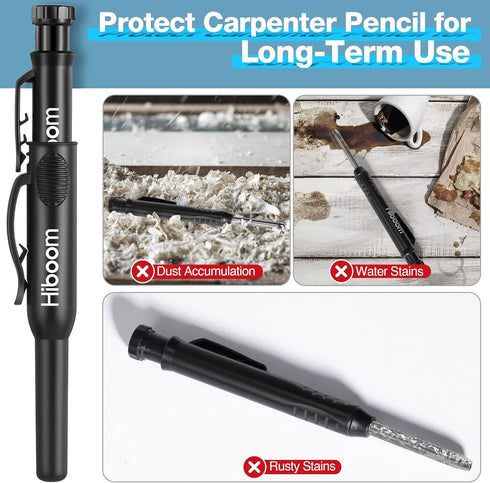 Hiboom 2 Pcs Solid Carpenter Pencil Cap, Long Nose Mechanical Woodworking Marker Cap with Pocket Clip
