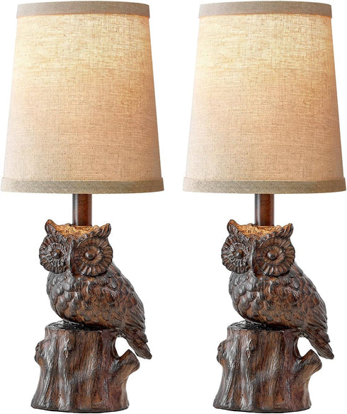 14.25" G-SAFAVA Small Table Lamp for Living Room Farmhouse Bedside Resin Single Lamp with Brown Owl Lamp Shape