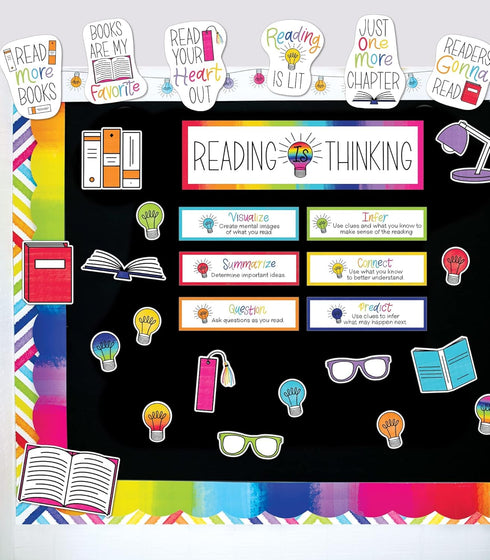 Schoolgirl Style Light Bulb Mini Bulletin Board Set, Reading Strategies, Book Decor for Classroom Decorations (31 pc)