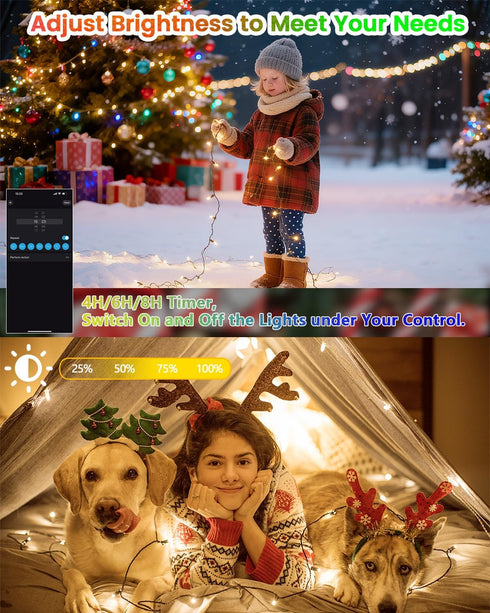 200LED 4th 82FT Smart of July String Lights | App Controlled Red White and Blue Lights, Waterproof Patriotic RGB Color
