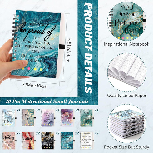 Zhanmai 20 Sets Employee Appreciation Gifts - Marble Sign Inspirational Spiral Notebooks with Motivational Pens