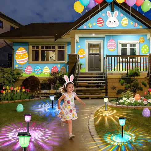 2 Pack echosari Color Changing Solar Pathway Lights, Dynamic Pattern Multicolor & Warm White Solar Lights Outdoor