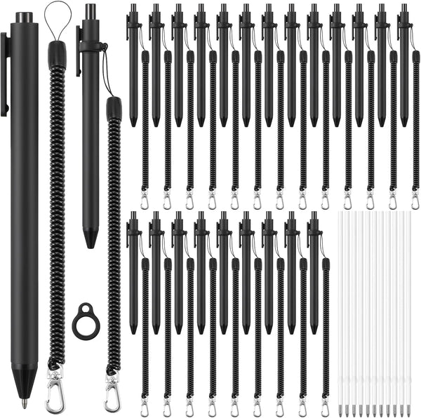 Tatuo 20 Set Anti Lost Lanyard with Black Ballpoint Pen, Safety Clip, Coil Lanyard (Extends to 55 Inch) & Soft Silicone