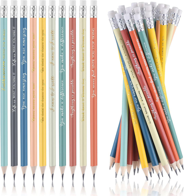 Sabary 60 Pcs Colorful Inspirational Pencils, Motivational Saying, Pre Sharpened HB Wood Pencils for Kids