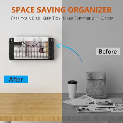 MFTEK Magnetic File Holder, 3 Pockets Wall File Folders, No Drilling Magnetic Paper Holder for Document and Mail