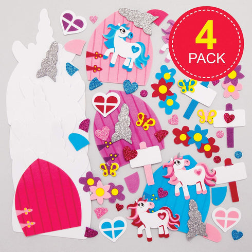 AX667 Pack 4, Baker Ross Unicorn Fairy Door Kits - of Creative Arts and Crafts for Kids Storytelling, Making