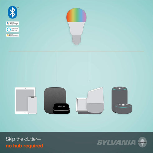 A19 Bulb, Dimmable, 1 pack SYLVANIA SMART+ Bluetooth Full Color and Tunable White LED Fully Compatible with Alexa