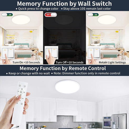 11 Inch 24W 2400LM, Dimmable 3000K/4000K/6500K Flush Mount Ceiling Light with Night Light, LED Ceiling Lights Fixture