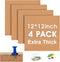 SVOPY Cork Bulletin Square Board for Walls - 4 Pack Extra Thick 12x12 Inches Cork Board Tiles for Home & School