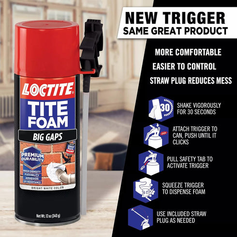 Loctite Tite Foam Big Gaps Spray Foam Sealant, Polyurethane Expanding Foam Insulation - 12 fl oz Can, Pack of 1