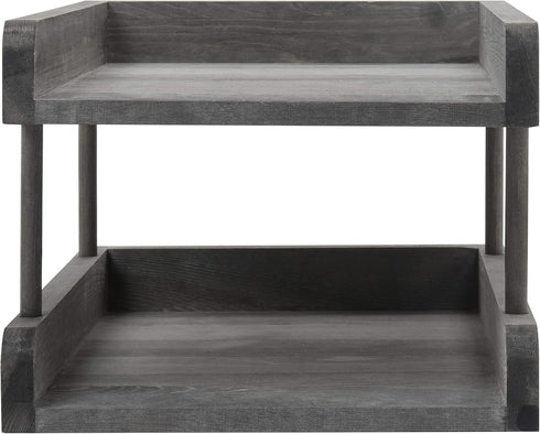 MyGift 2-Tier Rustic Gray Wood Paper File Organizer, In and Out Tray for Office Desktop Document Holder Rack